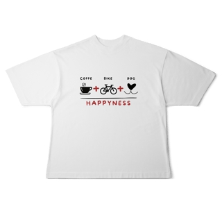 Nome do produto Camiseta Oversized - Coffee + Bike + Dog = Happyness