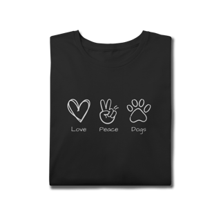 Nome do produto T-Shirt Plus Size - Love, Peace, Dogs