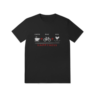 Nome do produto T-Shirt Quality - Coffee + Bike + Dog = Hapyness