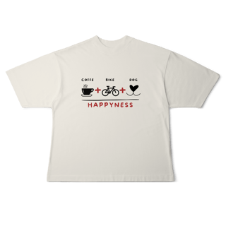 Nome do produto Camiseta Oversized - Coffee + Bike + Dog = Happyness