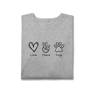 Nome do produto T-Shirt Plus Size - Love, Peace, Dogs