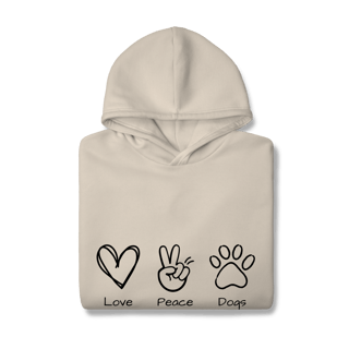 Nome do produto Moletom Prime Canguru - Love, Peace, Dogs
