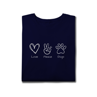 Nome do produto T-Shirt Plus Size - Love, Peace, Dogs