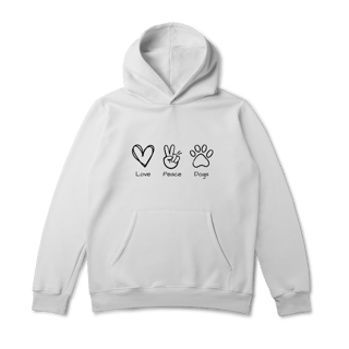 Nome do produto Moletom Prime Canguru - Love, Peace, Dogs