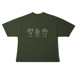 Nome do produto Camiseta Oversized - Love, Peace, Dogs