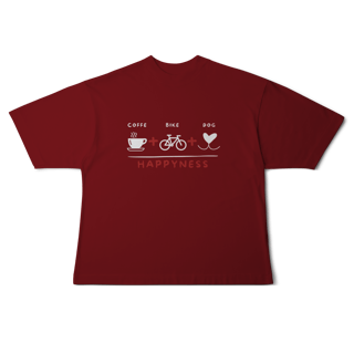 Nome do produto Camiseta Oversized - Coffee + Bike + Dog = Happyness
