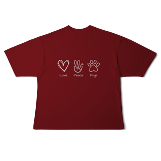 Nome do produto Camiseta Oversized - Love, Peace, Dogs