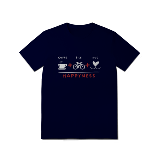Nome do produto T-Shirt Quality - Coffee + Bike + Dog = Hapyness