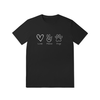 Nome do produto T-Shirt Quality - Love, Peace, Dogs