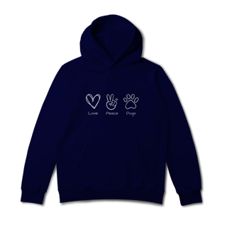 Nome do produto Moletom Prime Canguru - Love, Peace, Dogs