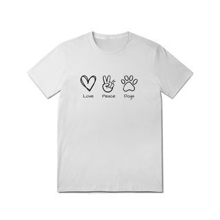 Nome do produto T-Shirt Quality - Love, Peace, Dogs