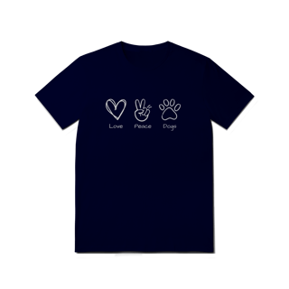 Nome do produto T-Shirt Quality - Love, Peace, Dogs