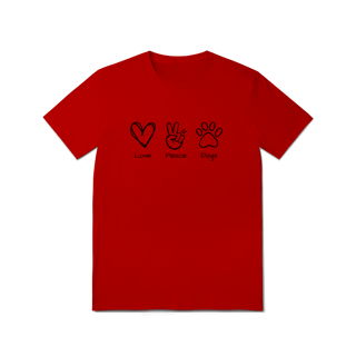 Nome do produto T-Shirt Quality - Love, Peace, Dogs