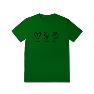 Nome do produto T-Shirt Quality - Love, Peace, Dogs