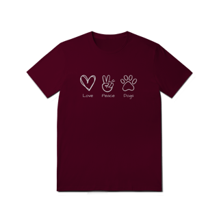 Nome do produto T-Shirt Quality - Love, Peace, Dogs