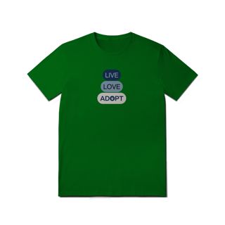 Nome do produto T-Shirt Quality - Live, Love, Adopt Blue