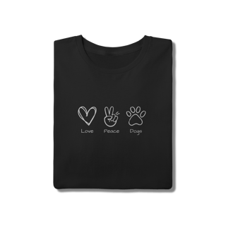 Nome do produto T-Shirt Quality - Love, Peace, Dogs