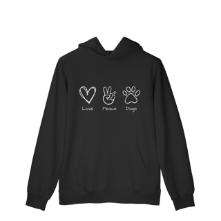 Nome do produto Moletom Prime Canguru - Love, Peace, Dogs