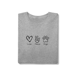 Nome do produto T-Shirt Quality - Love, Peace, Dogs