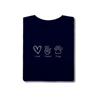 Nome do produto T-Shirt Quality - Love, Peace, Dogs