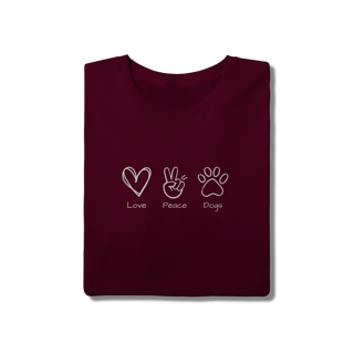 Nome do produto T-Shirt Quality - Love, Peace, Dogs