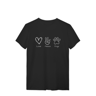 Nome do produto T-Shirt Quality - Love, Peace, Dogs