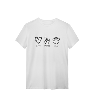 Nome do produto T-Shirt Quality - Love, Peace, Dogs