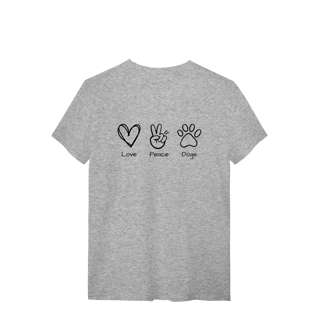 Nome do produto T-Shirt Quality - Love, Peace, Dogs