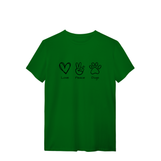 Nome do produto T-Shirt Quality - Love, Peace, Dogs