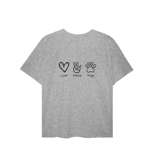 Nome do produto T-Shirt Plus Size - Love, Peace, Dogs