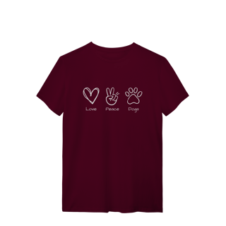 Nome do produto T-Shirt Quality - Love, Peace, Dogs