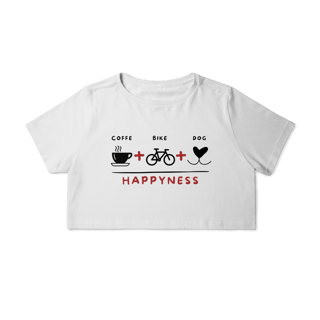 Nome do produto Cropped - Coffee + Bike + Dog = Hapyness