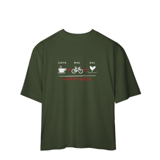Nome do produto Camiseta Oversized - Coffee + Bike + Dog = Happyness
