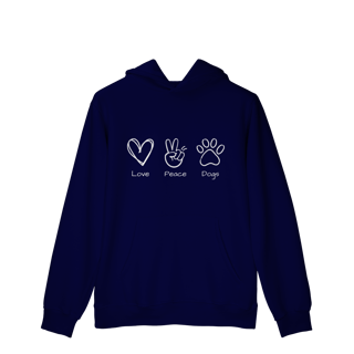Nome do produto Moletom Prime Canguru - Love, Peace, Dogs