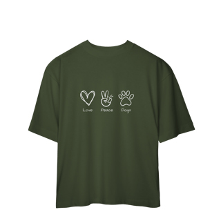 Nome do produto Camiseta Oversized - Love, Peace, Dogs