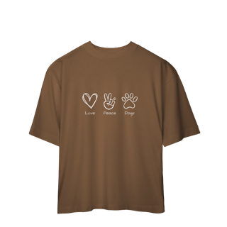 Nome do produto Camiseta Oversized - Love, Peace, Dogs