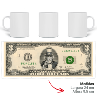 Nome do produto Caneca Nota de 3 Dólares – Uncle Sam Vintage | Humor & Colecionáveis
