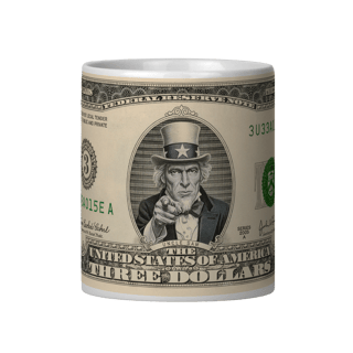 Nome do produto Caneca Nota de 3 Dólares – Uncle Sam Vintage | Humor & Colecionáveis