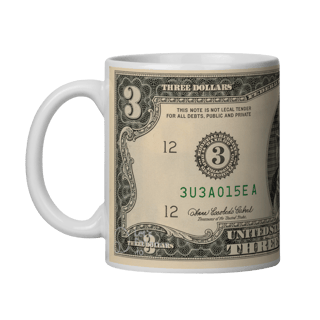 Nome do produto Caneca Nota de 3 Dólares – Uncle Sam Vintage | Humor & Colecionáveis