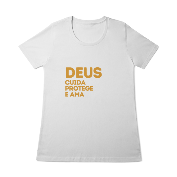  Camiseta Feminina Baby Long Quality - Deus cuida, protege e ama