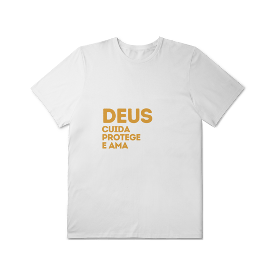  Camiseta Unissex T-Shirt Plus Size - Deus cuida, protege e ama