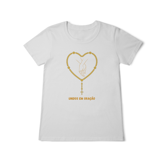 Camiseta Feminina Baby Long Classic - Unidos em oração - Terço
