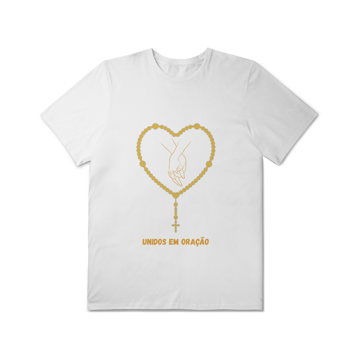  Camiseta Unissex T-Shirt Plus Size - Unidos em oração - Terço