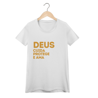 Nome do produto  Camiseta Feminina Baby Long Quality - Deus cuida, protege e ama