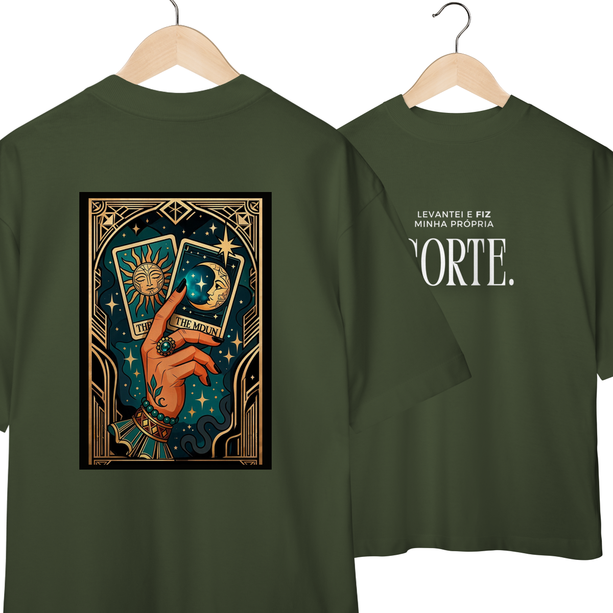 Nome do produto: Camiseta Oversized - Levantei e fiz minha própria sorte.