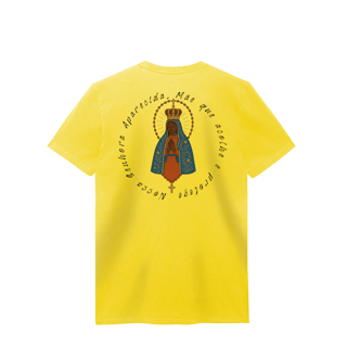 Nome do produto Baby Long Estonada – Nossa Senhora Aparecida (Emblema na Frente + Estampa Grande nas Costas)