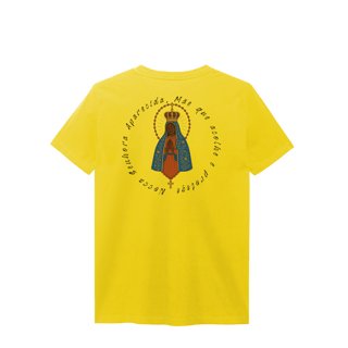 Nome do produto T-Shirt Estonada – Nossa Senhora Aparecida (Emblema na Frente + Estampa Grande nas Costas)