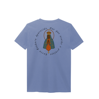Nome do produto T-Shirt Estonada – Nossa Senhora Aparecida (Emblema na Frente + Estampa Grande nas Costas)