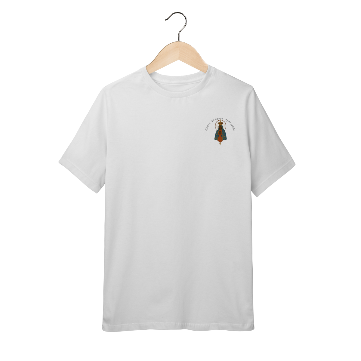 Nome do produto: Quality Infantil (10 a 14) – Nossa Senhora Aparecida (Frente emblema + Verso estampado)