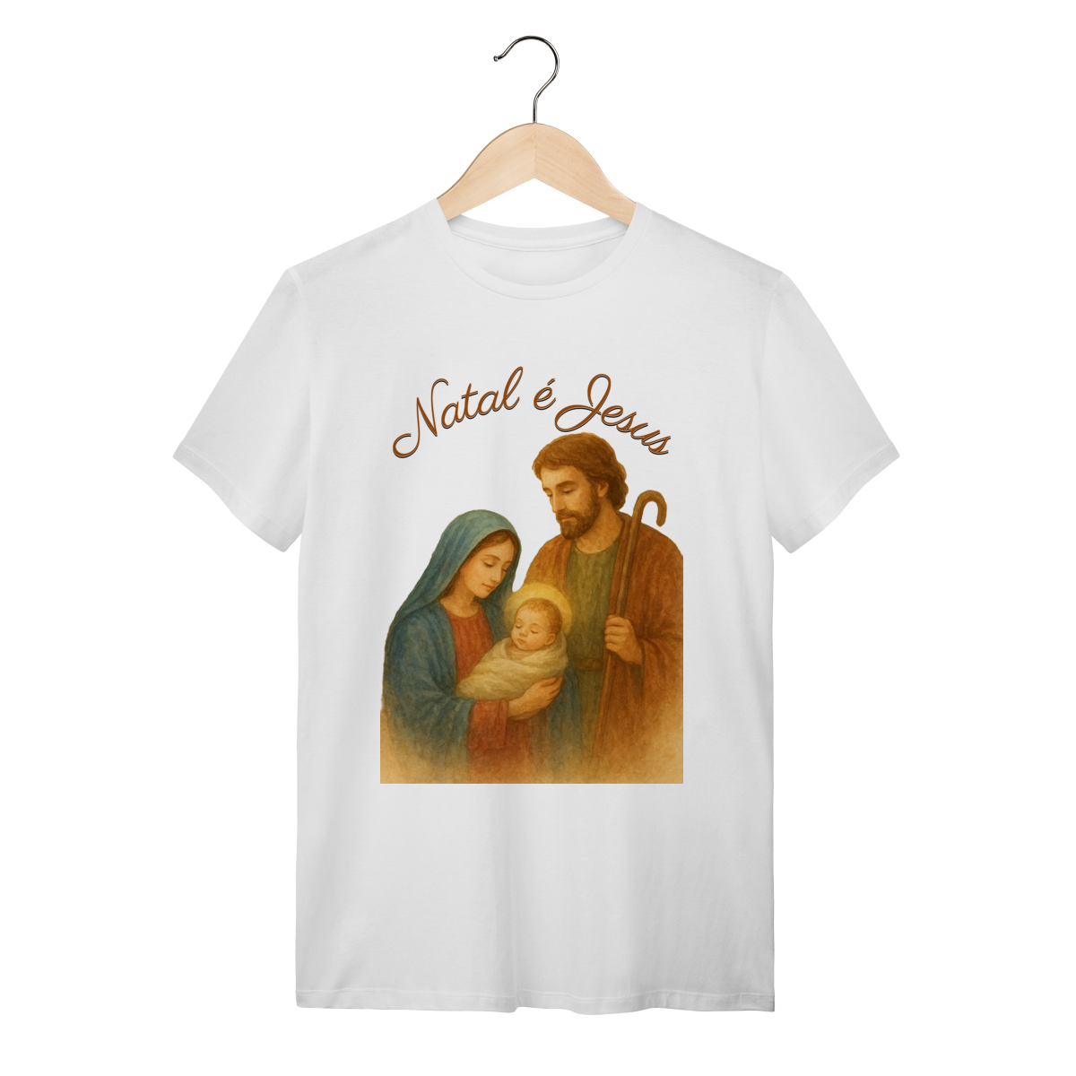 Nome do produto: T-Shirt Quality Natal é Jesus – Sagrada Família